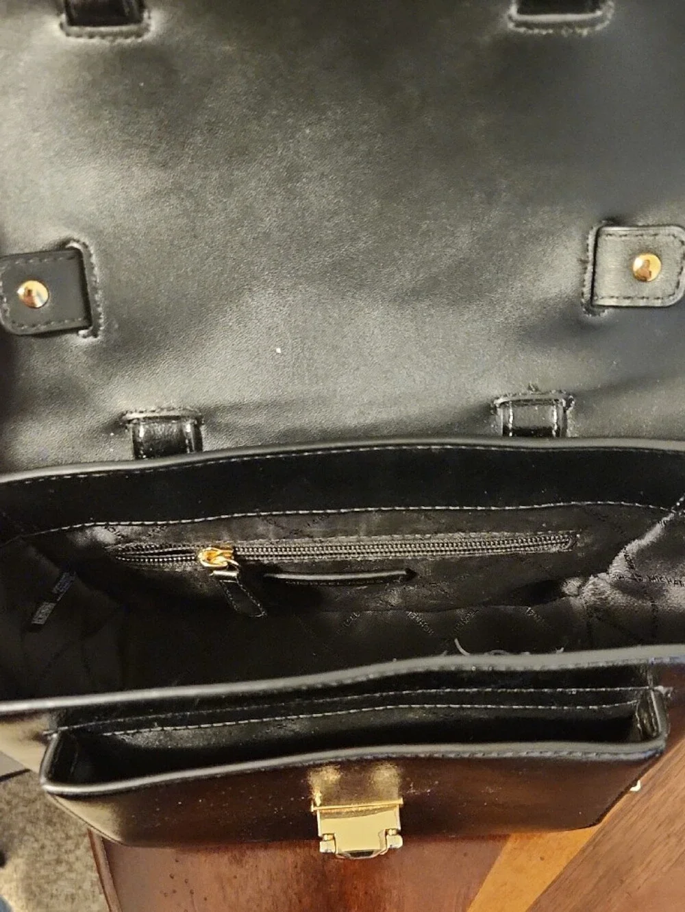 Michael Kors Black Leather Messenger Bag with Branded Strap